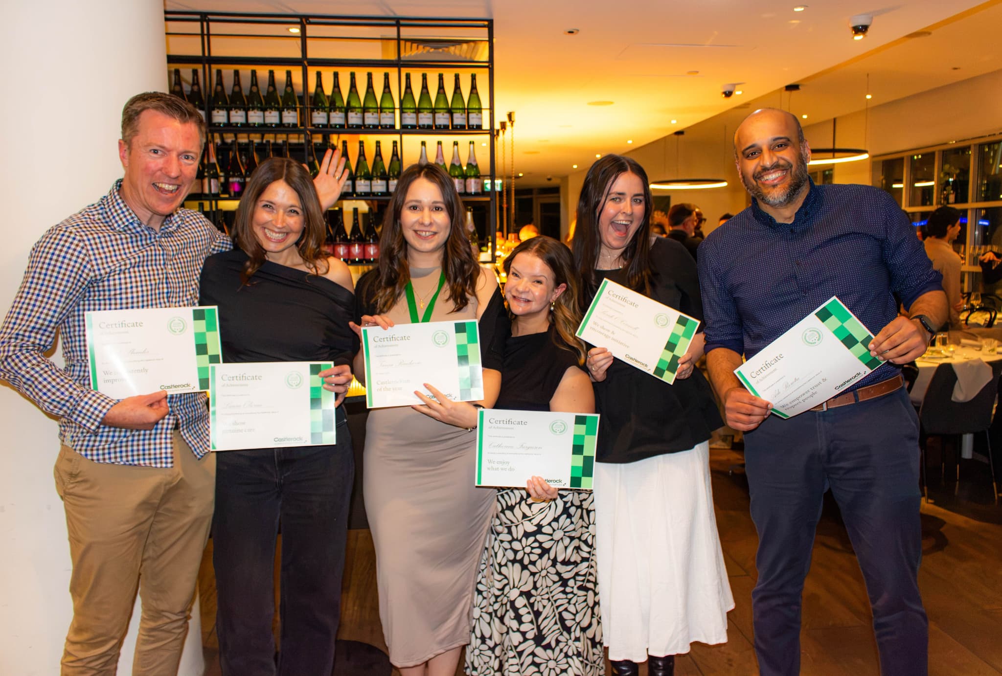Castlerock Property team members holding their 2026 Values Awards at the annual Partners Dinner in Melbourne.